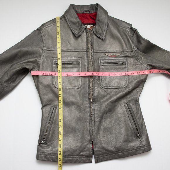 Harley Davidson Genuine Leather Jacket Motorcycle Biker Grey Silver Size Small - Picture 7 of 12